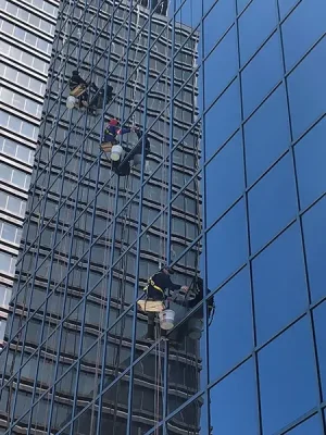 High-rise window cleaning in downtown Hamilton by J & L Master Window Cleaning